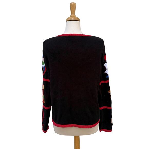 VTG Heirloom Collectables Christmas Sweater PXL Ramie Black Red 12 Days Full Zip - Picture 5 of 11